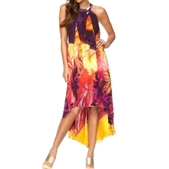 3/$25 Jennifer Lopez High-Low Abstract Halter Maxi Dress - Small - Picture 9 of 14